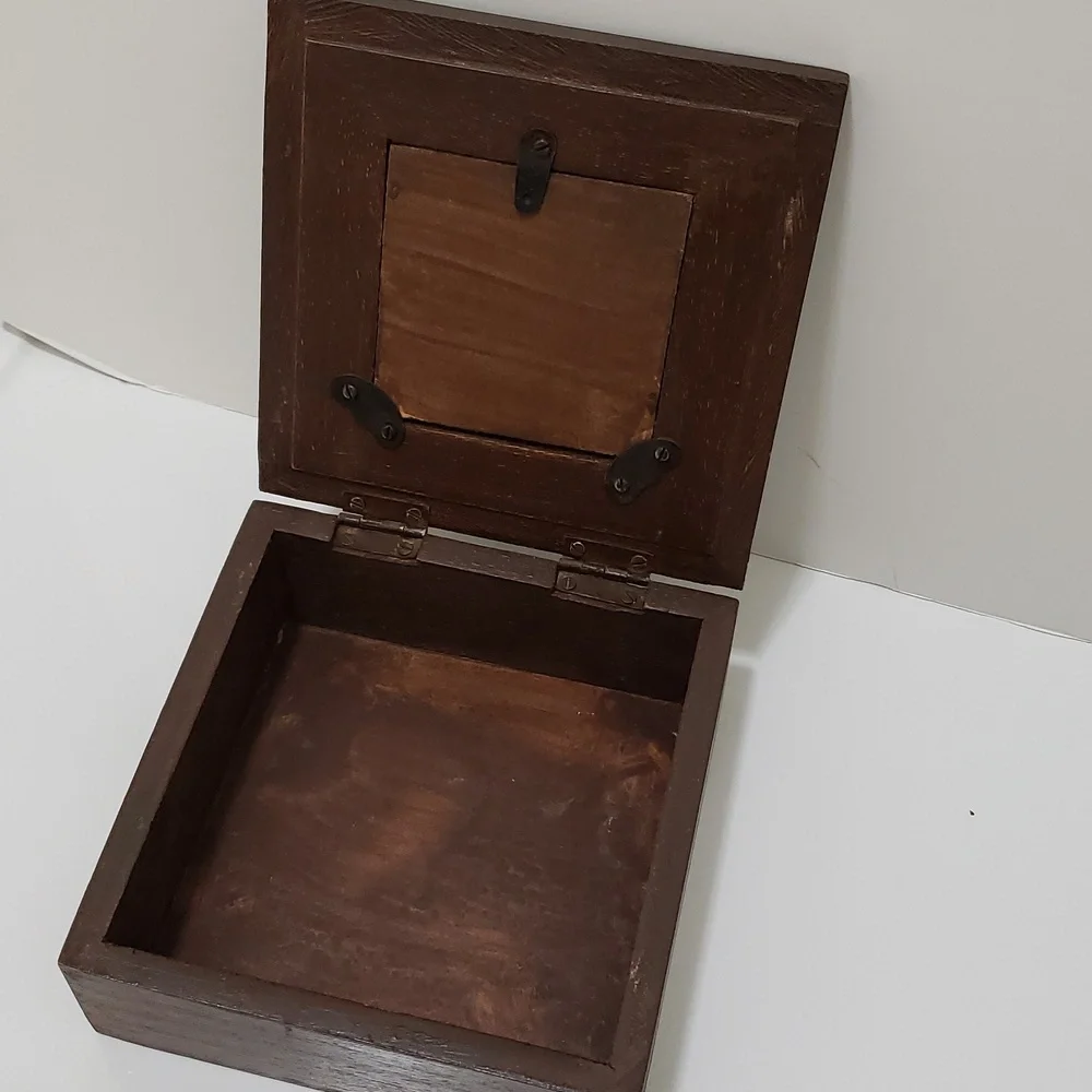 Pier 1 Brown Picture Wood Frame Keepsake Box